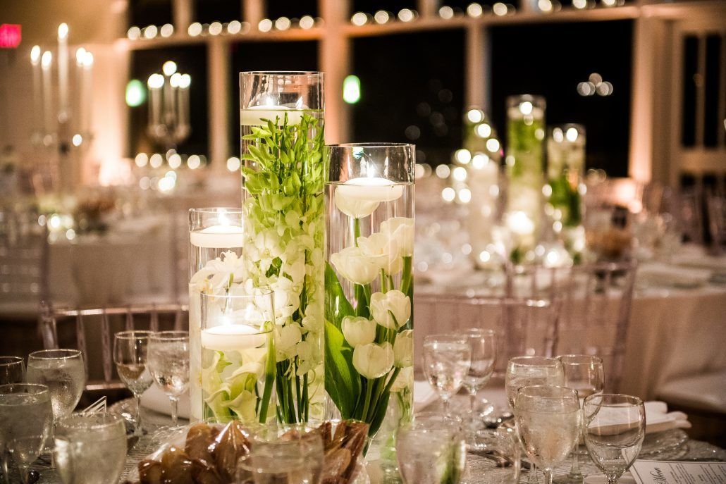 Becca and Dave Wedding - Bridgehampton Tennis & Surf Club - Reception - Low Centerpieces - photography by Andre Maier