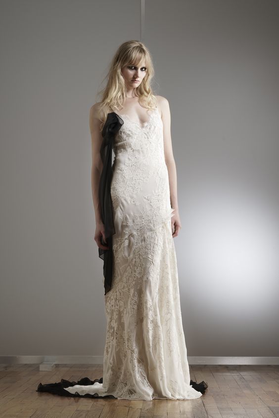Bridal Gown - Black Accents - Elizabeth Fillmore - via WWD.com