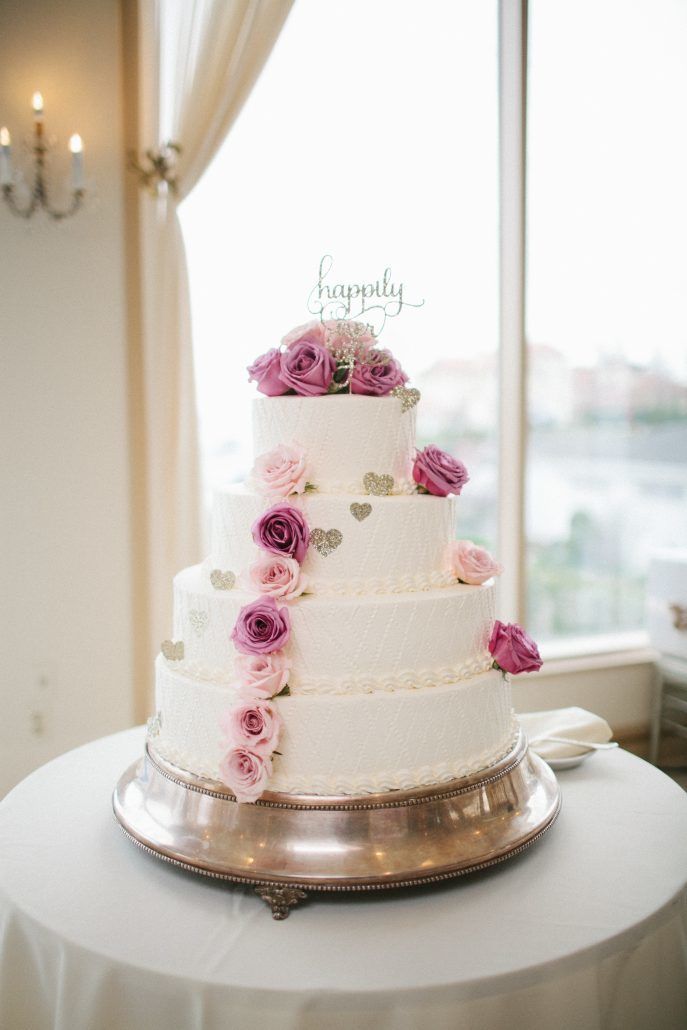 Cheryl & Lovin Wedding - Blush Hot Pink Rose Cake Flowers - Greentree Country Club - by Caroline Yoon Photography