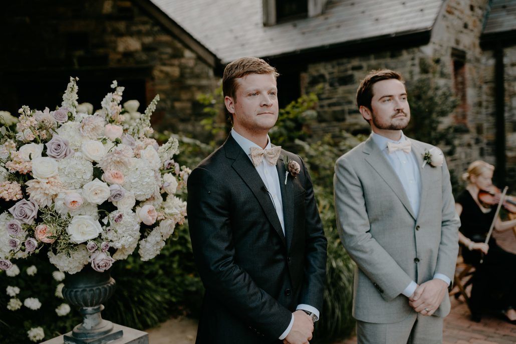 Stephanie & Mike Wedding - Groom and Best Man - Ceremony - Blue Hill at Stone Barns - Photography by Golden Hour Studio