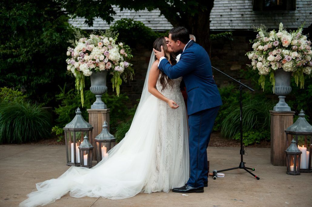 Lauren and Jordan Wedding - Bride and Groom First Kiss - Blue Hill at Stone Barns NY - Photography by Craig Paulson