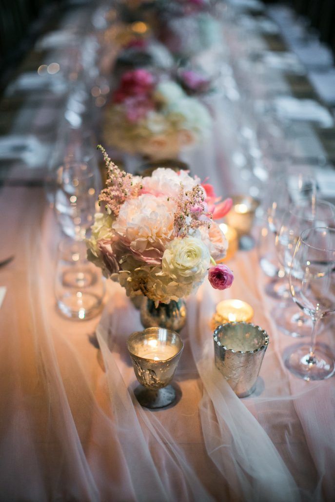 Lauren and Jordan Wedding - Low Centerpieces for Head Table - Blue Hill at Stone Barns NY - Photography by Craig Paulson