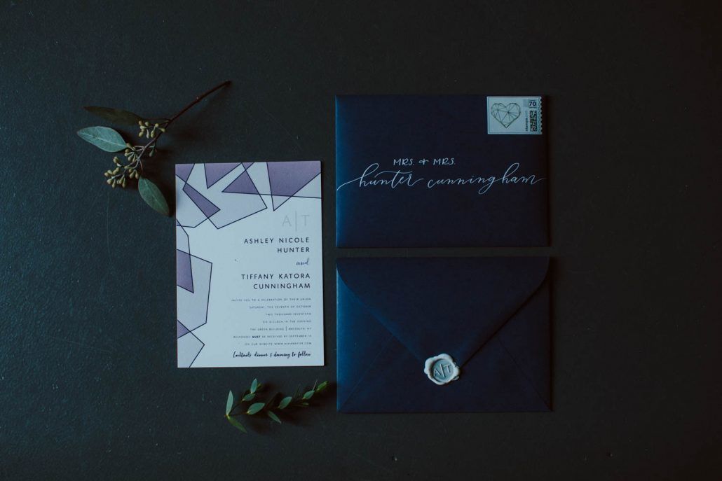 Ashley & Tiffany Wedding - Invitation Suite by Sincerely Amy Designs - Green Building Brooklyn - Amber Gress Photography