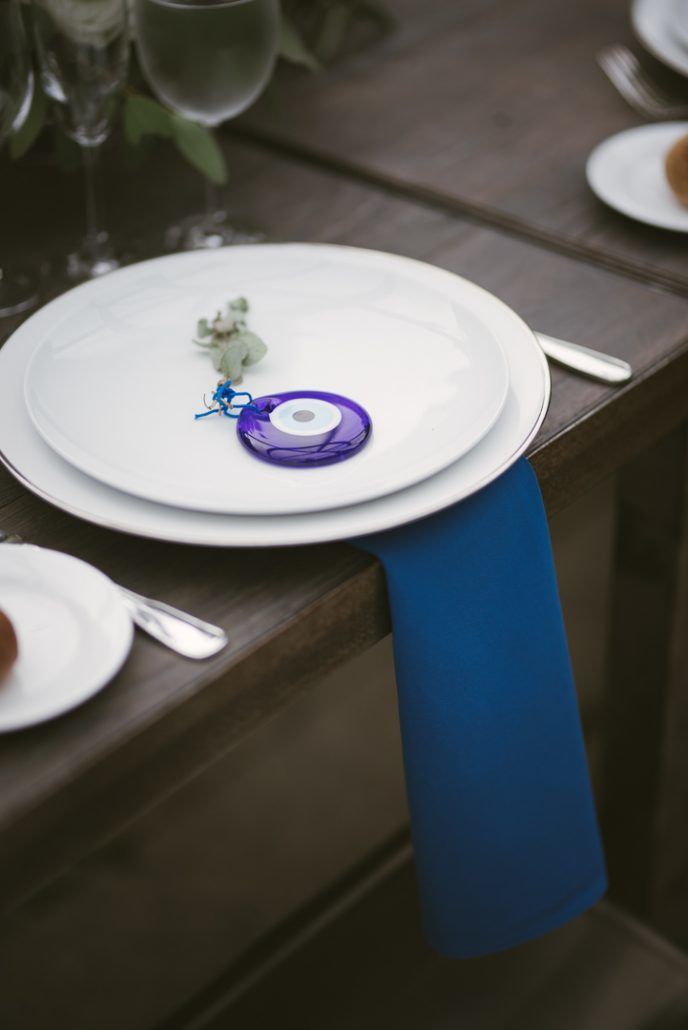 Christina & Derek Wedding - Nazar Evil Eye Place Setting - The Foundry LIC - Kevin Markland Photography