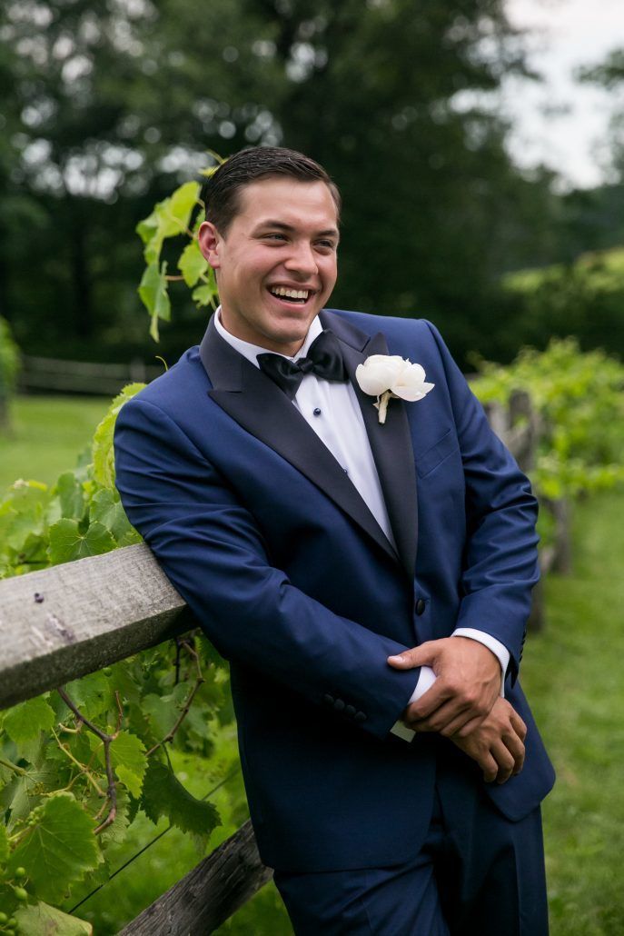 Lauren and Jordan Wedding - Groom with Peony Boutonniere - Blue Hill at Stone Barns NY - by Craig Paulson