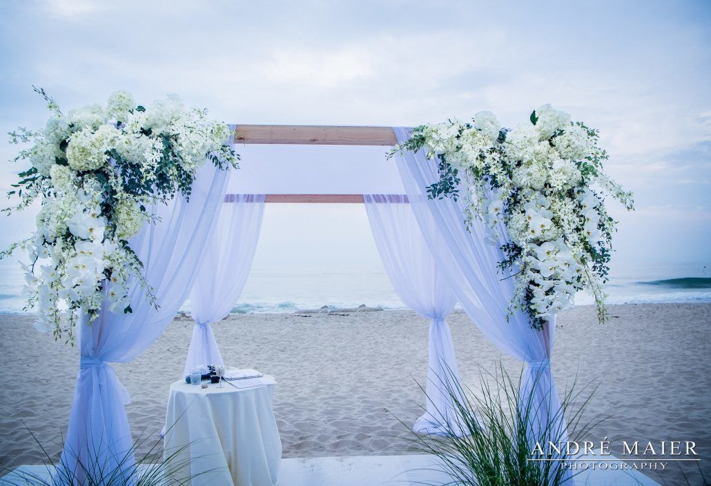 Lauren and Will Wedding - Beach Grass Aisle Parv Euc Ivy Hydrangea Dendrobium Phal Orchid Chuppah - Bridgehampton Surf and Tennis Club - by Andre Maier Photography