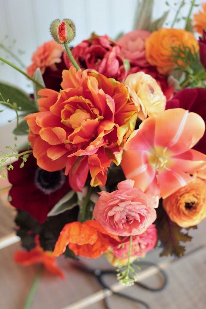 Icelandic poppies, tulips, ranunculus, anemones, allium buds, brassica and lambs ear. Image: Love 'n' Fresh Flowers