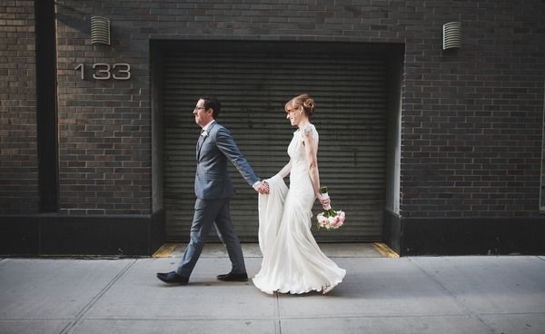 Brooklyn bride with bouquet by Katie Osgood