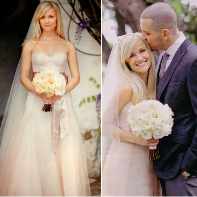 Reese Witherspoon / Pink Wedding Dress / via theweddingspecialists.com