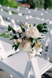 Kate & Alex Wedding - Aisle Seating Floral Accents - Battery Gardens - Photography by Susan Shek