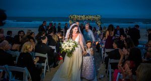 Becca and Dave Wedding - Bridgehampton Tennis & Surf Club - Ceremony - Bride & Flower Girl - photography by Andre Maier