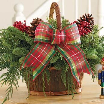 Holiday Evergreen Basket Centerpiece via Breck's Gifts