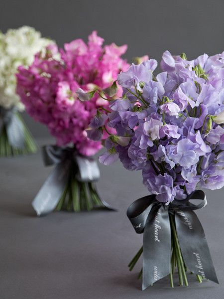 Colorful Sweet Pea Bouquet - Cream, Fuchsia, Lavender - via Pinterest