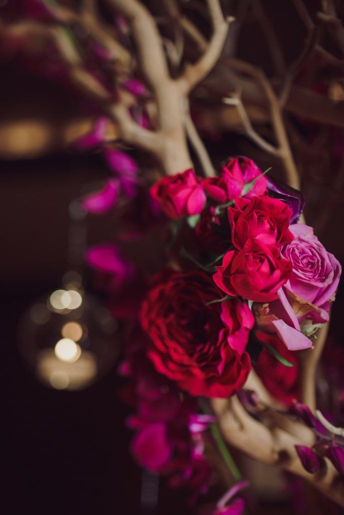 Joann & Michael Wedding - Card Table - Manzanita Tree - Roses Ranunculus Orchids Calla Lilies Hydrangea - Detail - Mandarin Oriental - Ryan Brenizer Photography