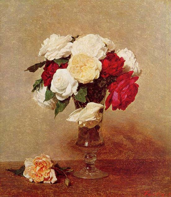 Roses in a Stemmed Glass, 1875 - Painting by Henri Fantin Latour