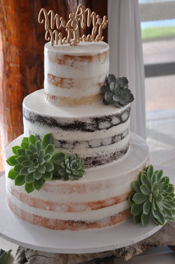 Succulent Naked Wedding Cake - via Ranch Events