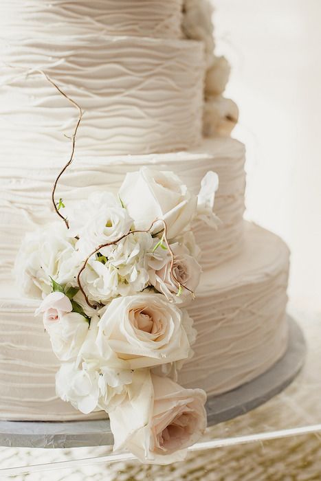 Woodland Branches Elegant Wedding White Floral Rose - Wedding Cake - via Intimate Weddings