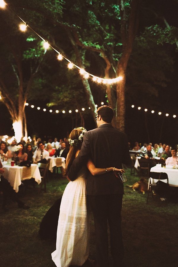 Backyard Wedding Ideas - String Lights - via Oh Best Day Ever.com