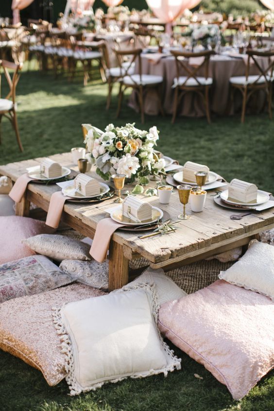 California Wedding - Low Table - Floor Cushions - Photo by Josh Elliot Photography - via Style Me Pretty