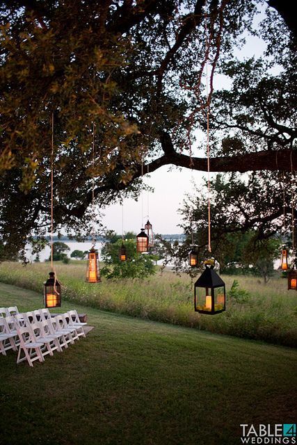 Hanging Lanterns - Outdoor Ceremony Space - Oak Tree Ceremony - via Pinterest.com