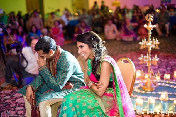 Indian Wedding - Sangeet - Bride and Groom - via Maharani Weddings.com