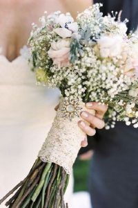 Lace Wrapped Bouquet - Deep Pearl Flowers - Wedding Decor - via Pinterest.com