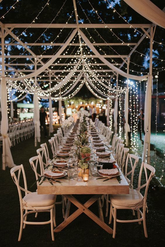 Outdoor Wedding - Hanging Fairy Lights - Lazaro and A Festoon Light Reception - Photo by James Frost Photography - via Rock My Wedding.com