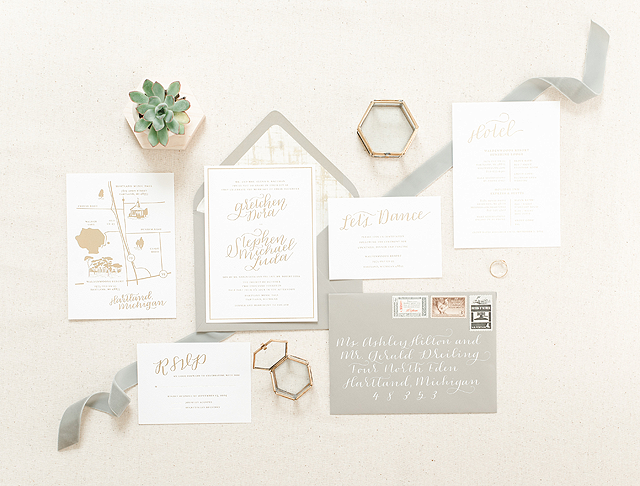 Romantic, Simple Gold Foil Wedding Invitations - via PaperandHoney.com
