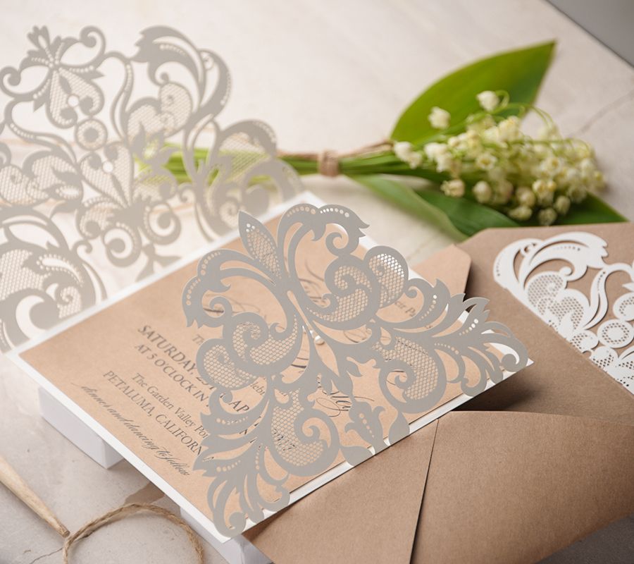 Rustic Wedding Invitation - Laser Cut, Engraved - via 4 Love Polka Dots.com