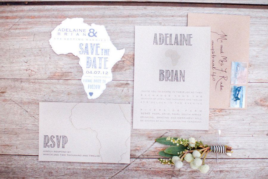 South African Wedding - Save the Date Stationery - via Style Me Pretty, The Vault