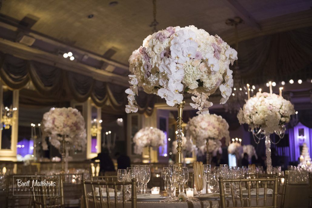 Anna & Matthew Wedding - Reception - High Centerpieces - Pierre Hotel NYC - by Brett Matthews