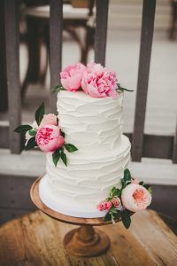 Mixed Metals Wedding - La Jolla - California - Peony Wedding Cake - Photo by Katie Nicole Photography - via Ruffled Blog.com