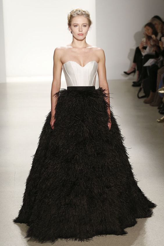Bridal Gown - Black Accents - Kelly Faetanini - Spring 18 - via WWD.com