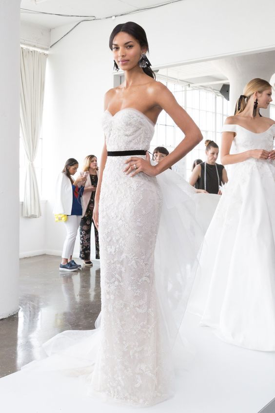 Bridal Gown - Black Accents - Marchesa - Spring 18 - via Vogue.com