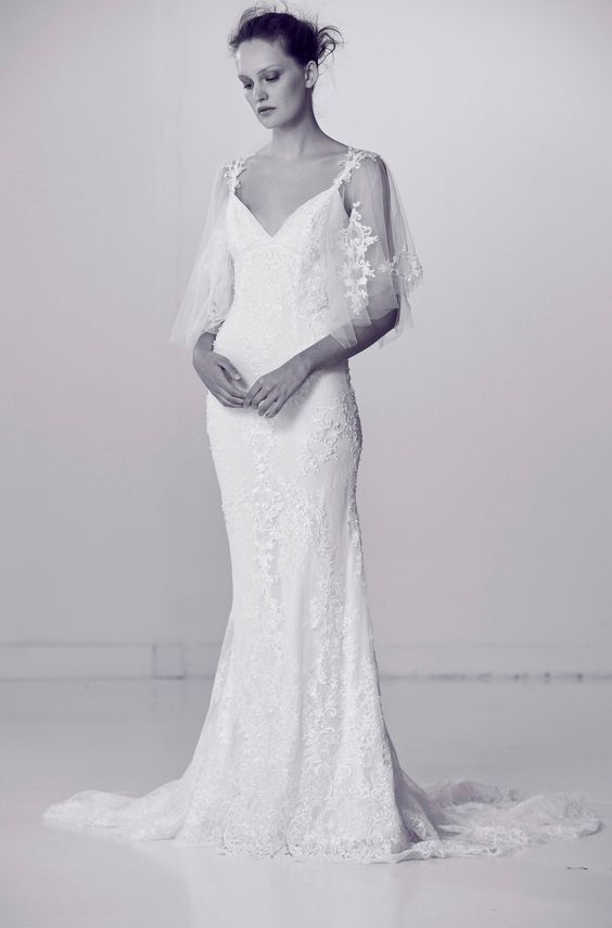 Bridal Gown - Flutter Sleeves - Rita Vinieris - Spring 2018 - via WWD.com