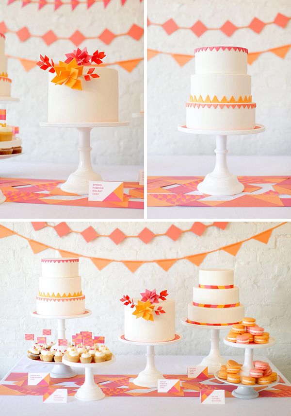 Canary, Tangerine, Magenta, and Wine Color Scheme - Wedding Cake - Tangram Inspiration - via Bklynbride.com