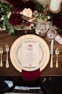 Gold and Cranberry - Gold Tablescape - via My Weddings.com