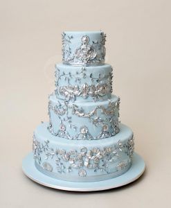 Ivory, Frost, and Silver - Wedding Cake - Silver Details - Ron Ben Israel Cakes - via Mod Wedding.com