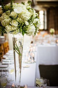 Julissa & Lemuel - Green and White Hydrangea High Centerpiece - Tribeca Rooftop - by Tom Chen Photography (12)