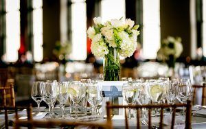 Julissa & Lemuel - White Hydrangea Rose Greenery High Centerpeice - Tribeca Rooftop - by Tom Chen Photography (1