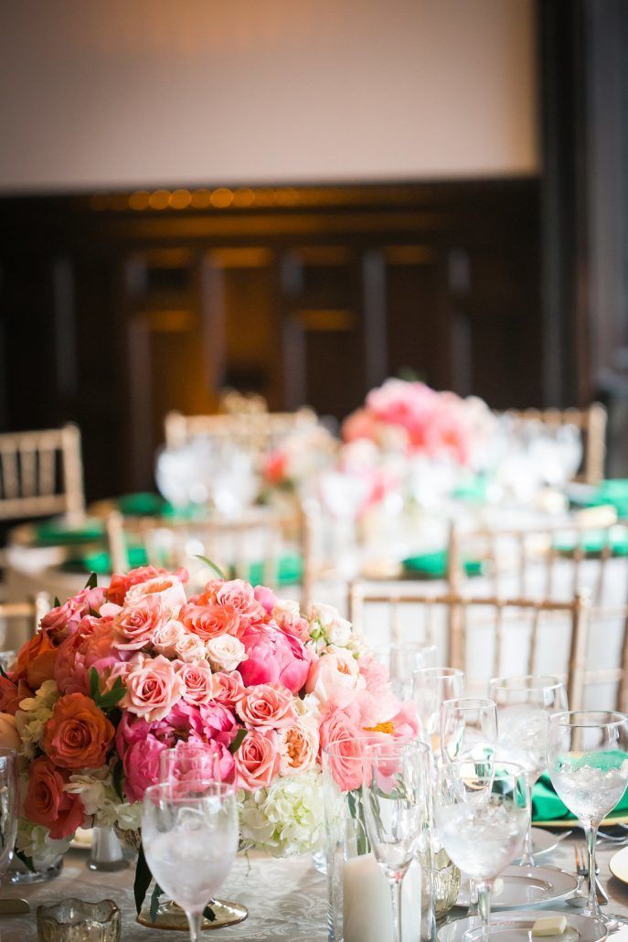 Kerry & Amit - Coral and Peach Low Centerpiece - Hempstead House -By Kamila Harris