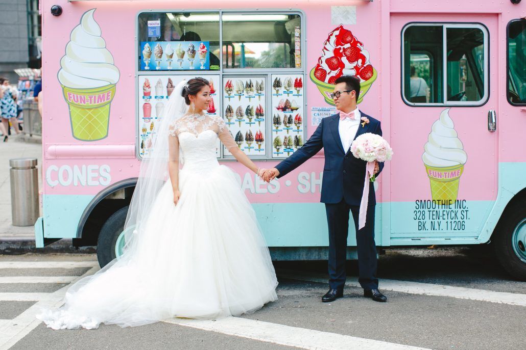 Mary & Galen Wedding - Bride and Groom - Ice Cream Truck - The Hudson Hotel NYC -Photography by Jac and Thom