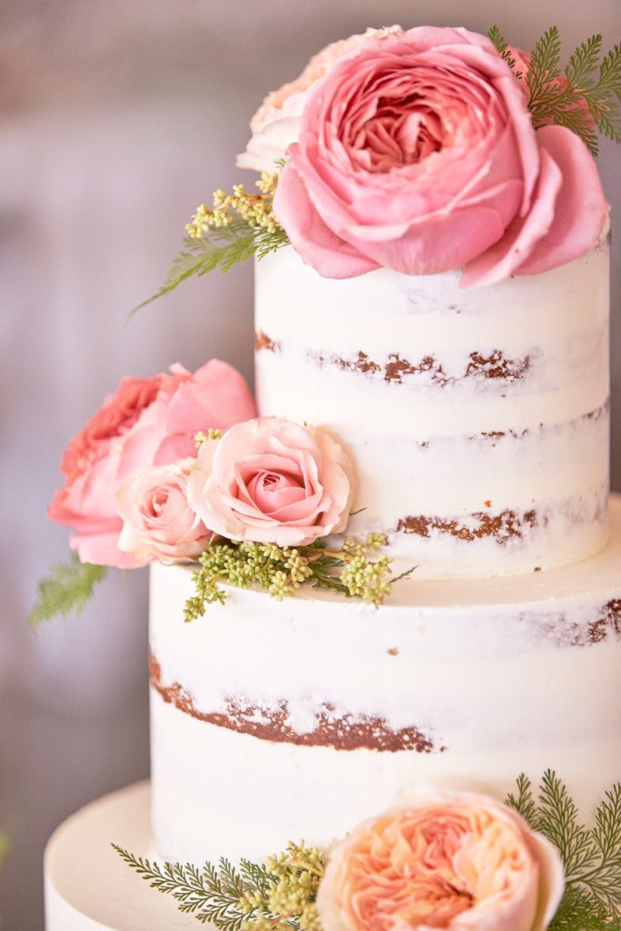 Naked Cake - Delicious Rustic Semi Naked Cake - Pink Fizz Inspiration - via Elysia Root Cakes.com