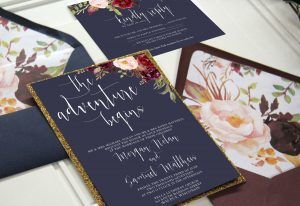 Navy and Marsala Wedding Invitation Suiite - Wild Berry Smash Cocktail Inspiration - Unicaforma Shop - via Etsy.com