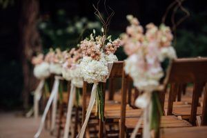 Stephanie and David - Blue Hill at Stone Barns - Chair Florals - Photo by Ryan Brenizer