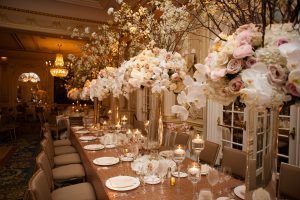 Amanda & Thomas - Quicksand Rose Hydranga Keira Garden Rose Vendela Rose White Cherry Blossom Phal Orchid High Centerpiece Head Table - Essex House - by Kelly Guenther 946 (15)
