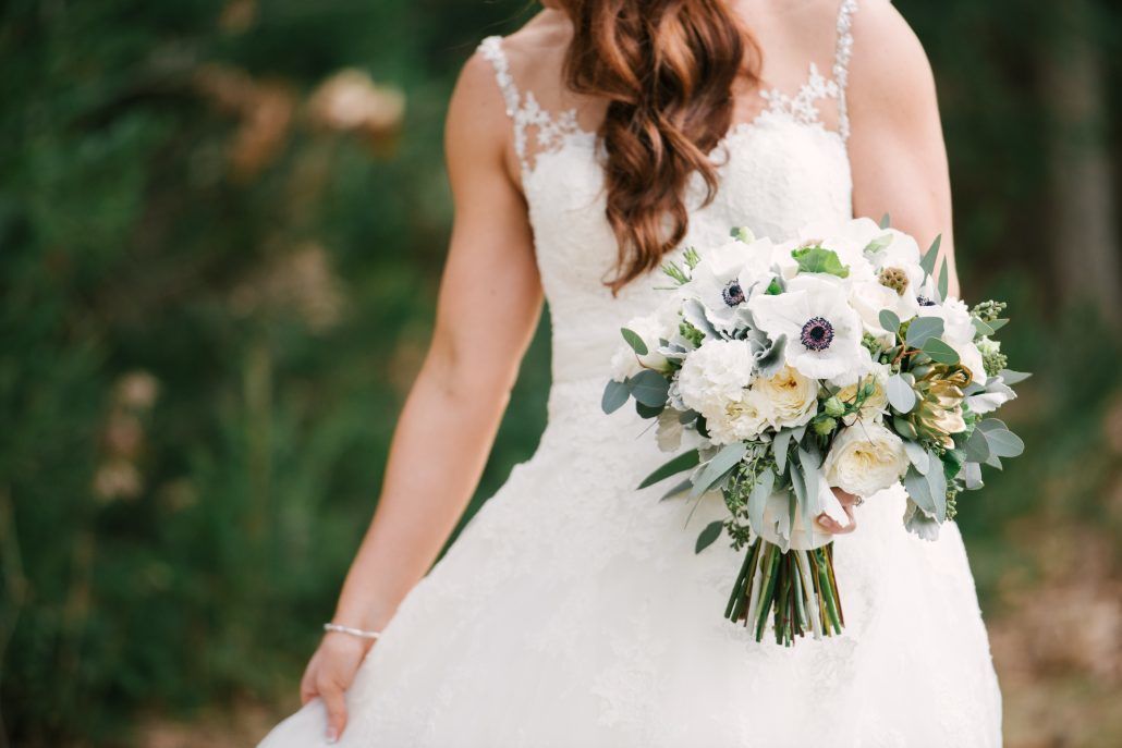 Danielle & Jared - Anemone Berzilla Dusty Miller Seeded Silver Dollar Euc Geranium Lisianthus Garden Vendela Rose Scabiosa Succulent Bouquet - Ryland Inn NY - by Paul Francis Photography