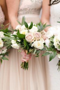 Kristen & Tom - Garden Rose Quicksand Rose Spray Rose Lemon Leaf Seeded Euc Italian Ruscus Bridesmaid Bouquet - Battery Gardens - by Mekina Saylor (4)