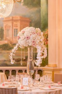 Lindsay & Billy - Hydrangea O'Hara Quicksand Light Pink Sweetheart Rose Phal Orchid High Centerpiece - Essex House - By Charlie Juliet Photography (20)