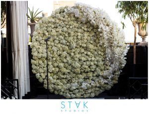 Mairin and Seo Wedding - Hydrangea Tibet Rose Phal Orchid Round Flower Wall - Gramercy Park Hotel - Photography by Stak Studios